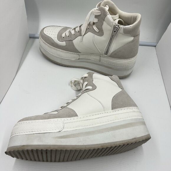 STEVE MADDEN Brodiee Platform Sneaker in Tan White Leather Woman’s Size 9.5 - Picture 2 of 9